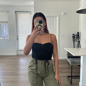 Black Ruched Cinch Cami Tank Top